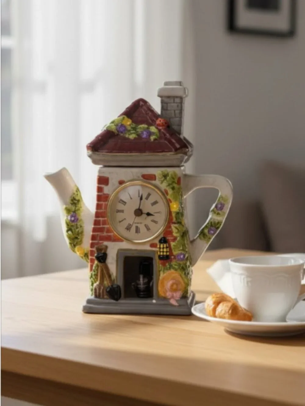 CERAMIC TEAPOT -- Kitchen Decor, Garden Theme, Includes Clock--DOES NOT WORK